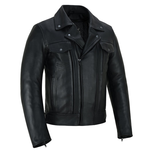 Overlord – Men’s CE-Approved Motorcycle Leather Jacket – Full Grain Cowhide, Removable Armor, Concealed Carry Pockets, Classic Biker Style with Thermal Liner Jacket Black