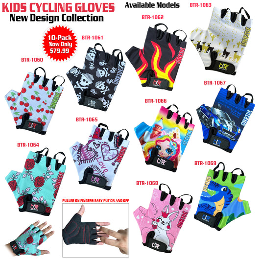 10 Pairs Pack Set Kids Gloves for Cycling - Toddler Gloves with Enhanced Grip, Safety Padding for Kids Bike Adventures, Breathable and Durable Design for Boys and Girls, Ages 3-12, Easy to Wear