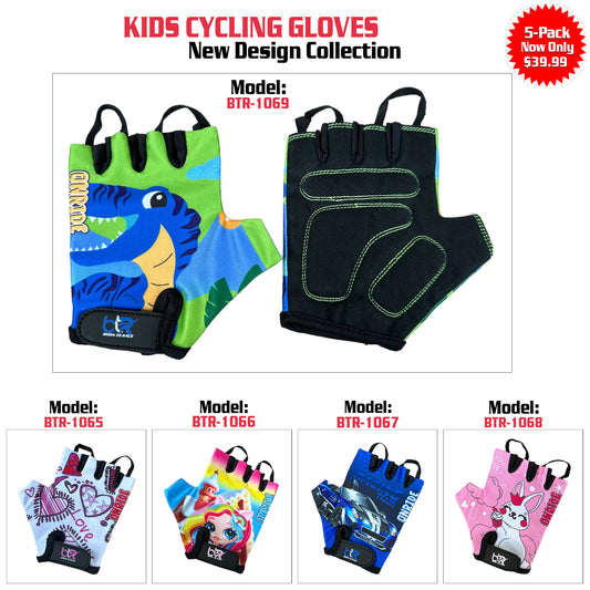 5 Pairs Pack Set Kids Gloves For Cycling - Toddler Gloves with Enhanced Grip, Safety Padding for Kids Bike Adventures, Breathable and Durable Design New For Boys & Girls, Ages 3-12, Easy to Wear