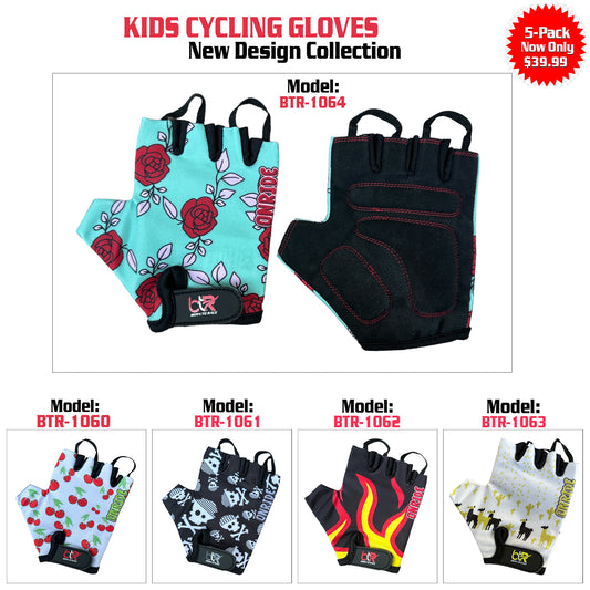 5 Pairs Pack Set Kids Gloves for Cycling - Toddler Gloves with Enhanced Grip, Safety Padding for Kids Bike Adventures, Breathable and Durable Design for Boys and Girls, Ages 3-12, Easy to Wear