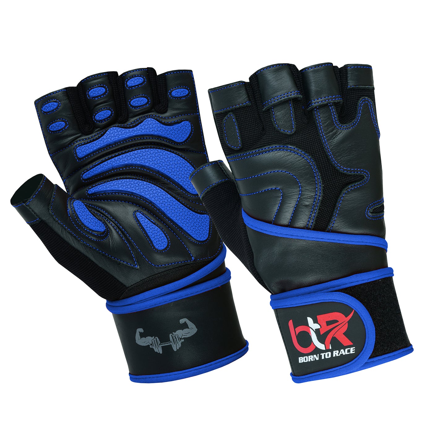 Premium Cowhide Leather Weight Lifting Gloves - Fingerless, Padded, Long Wrist Support, Gym Workout, Powerlifting, Bodybuilding, Fitness, Unisex Design for Men & Women