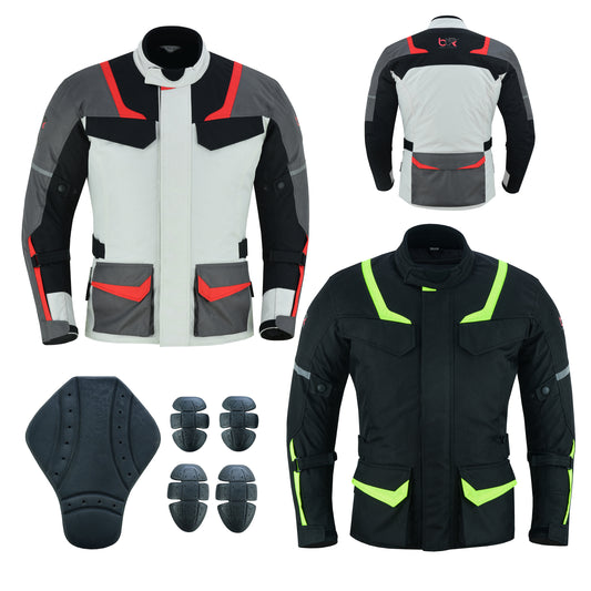 Men's Armored Waterproof Motorcycle Jacket – Heavy Duty Cordura Fabric, CE Protectors, Thermal Lining, and Reﬂective Design for All-Season Riding | Adjustable Fit, Air Vent Zippers, and Multiple Pockets