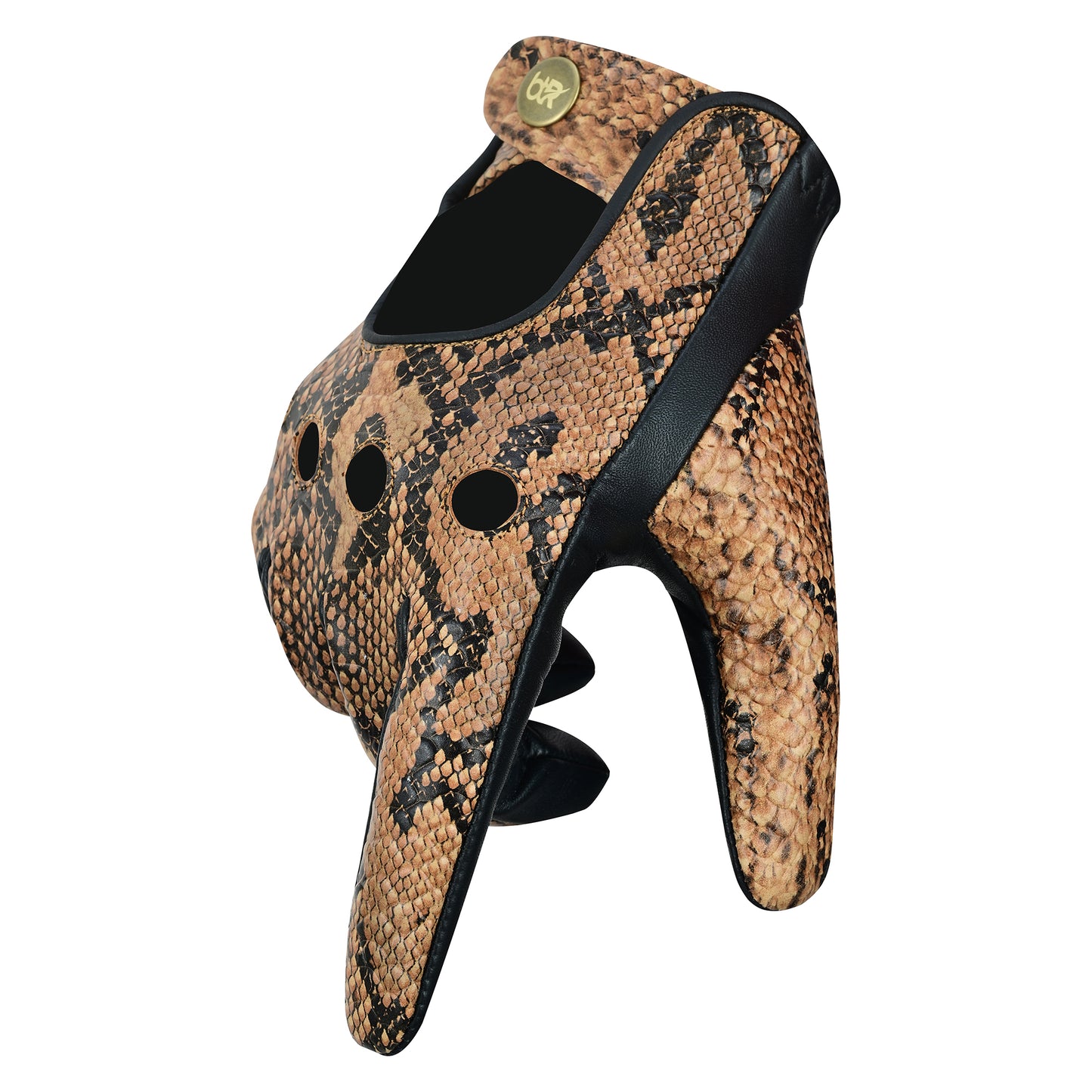 Luxury Python Snake Embossed Leather Driving Gloves - Premium Half Finger Biker Gloves for Motorcycle Riding, Car Driving, and Outdoor Sports - Sheepskin Palm, Cowhide Back, Adjustable Fit