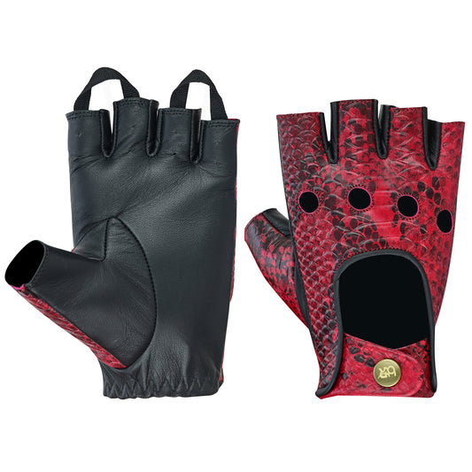 Men Python Snake Embossed Fingerless Leather Gloves