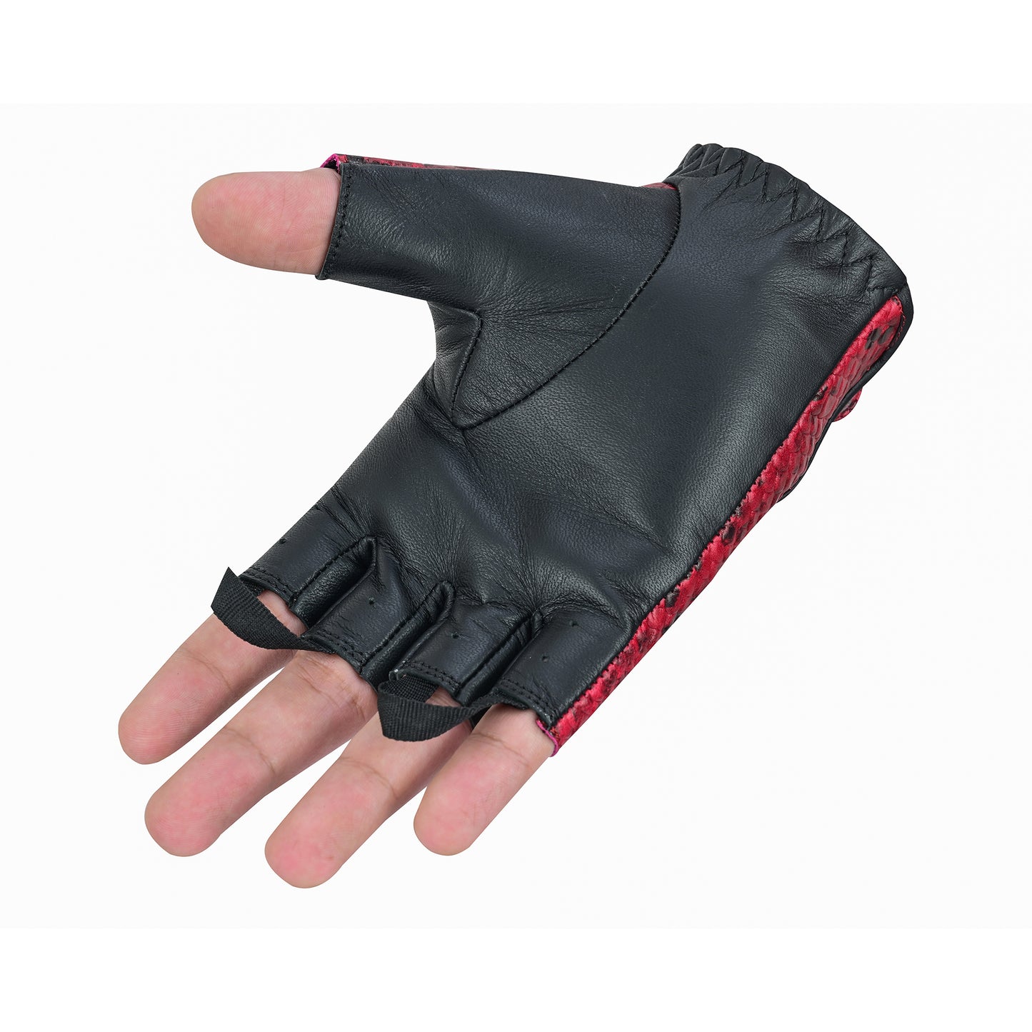 Men Python Snake Embossed Fingerless Leather Gloves