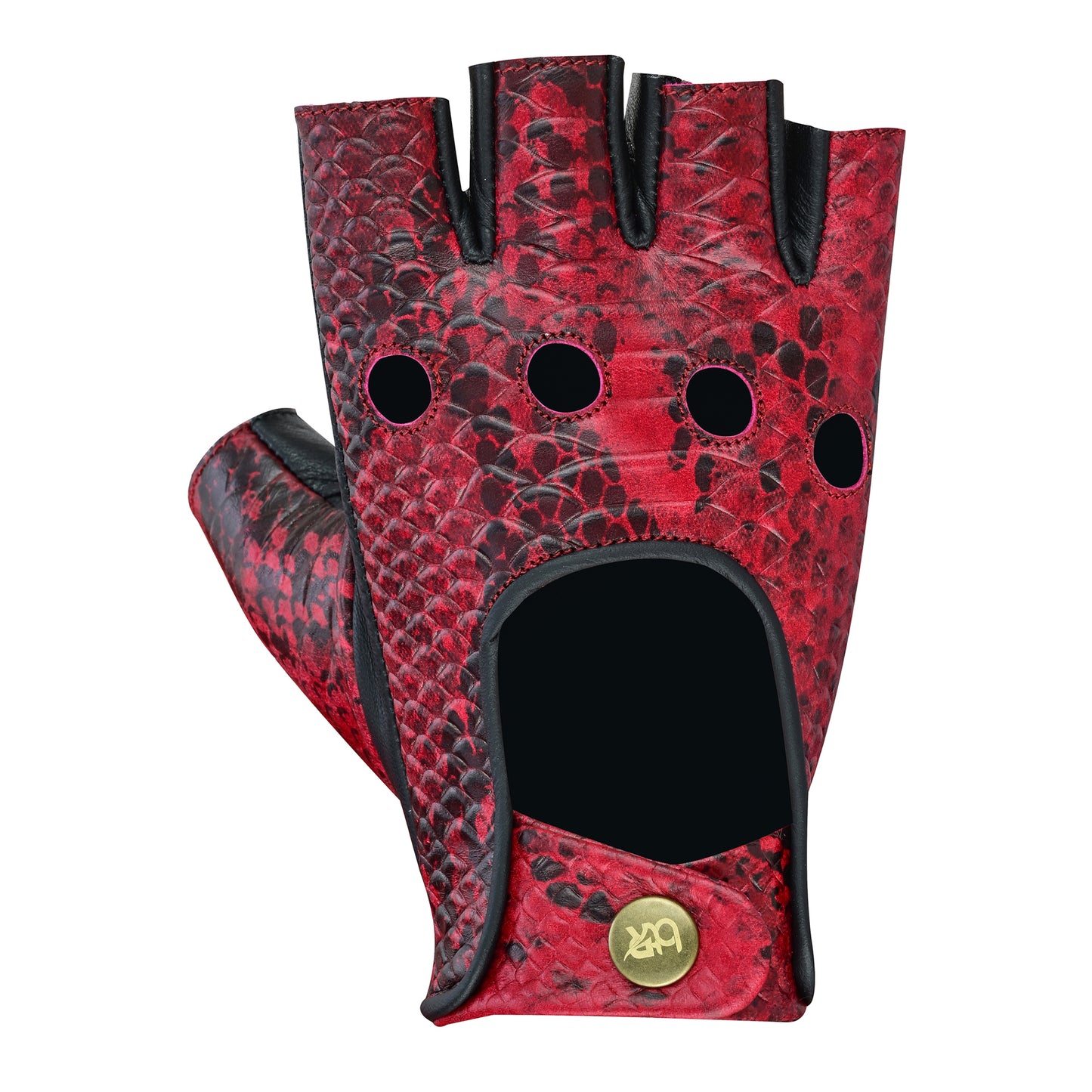 Men Python Snake Embossed Fingerless Leather Gloves