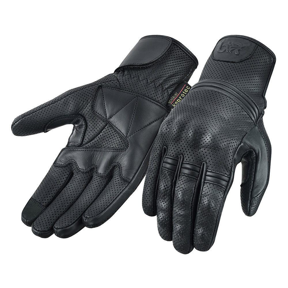 Motorcycle Motocross Touch Screen Perforated 100% Cowhide Dry Drum Aniline Leather Hidden Knuckle Protection Gloves