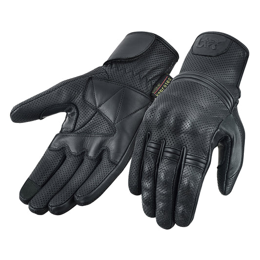 Motorcycle Motocross Touch Screen Perforated 100% Cowhide Dry Drum Aniline Leather Hidden Knuckle Protection Gloves