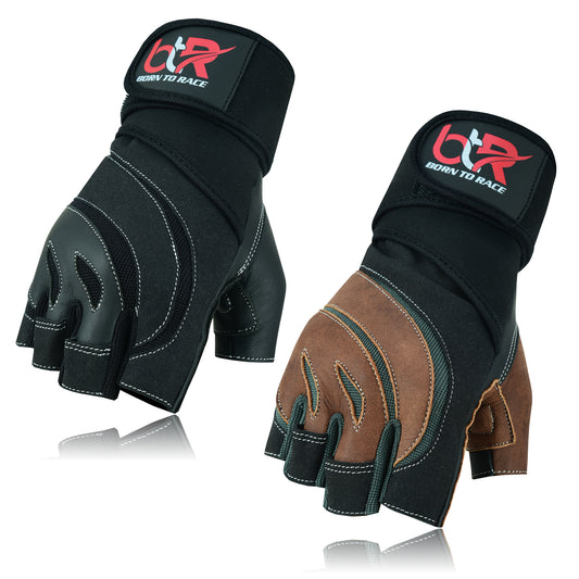 Weight Lifting Leather Padded Fingerless Long Wrist Gloves Unisex