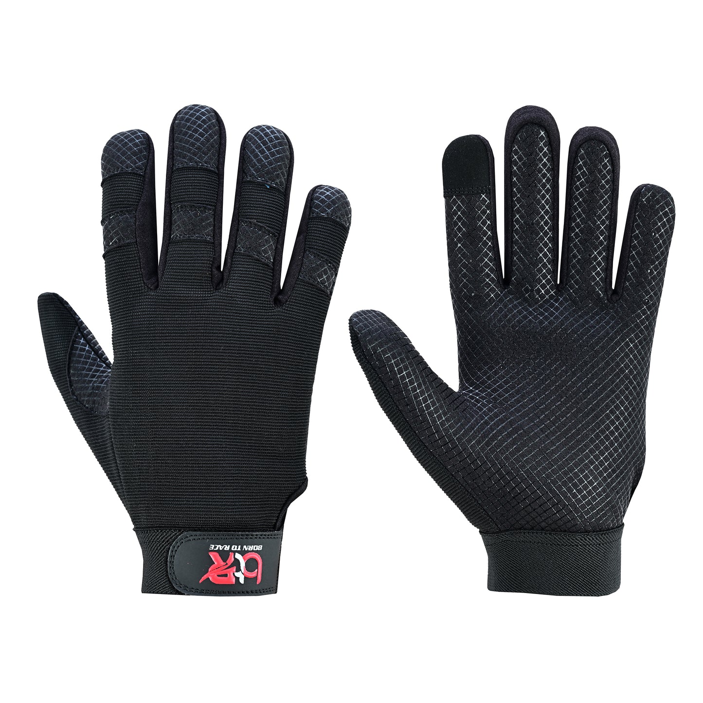 Mechanic Work Safety Touch Screen Gloves With Elastic Cuffs For Secure Fit Grippy Palm Black