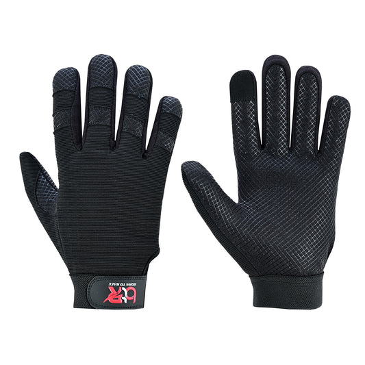 Mechanic Work Safety Touch Screen Gloves With Elastic Cuffs For Secure Fit Grippy Palm Black
