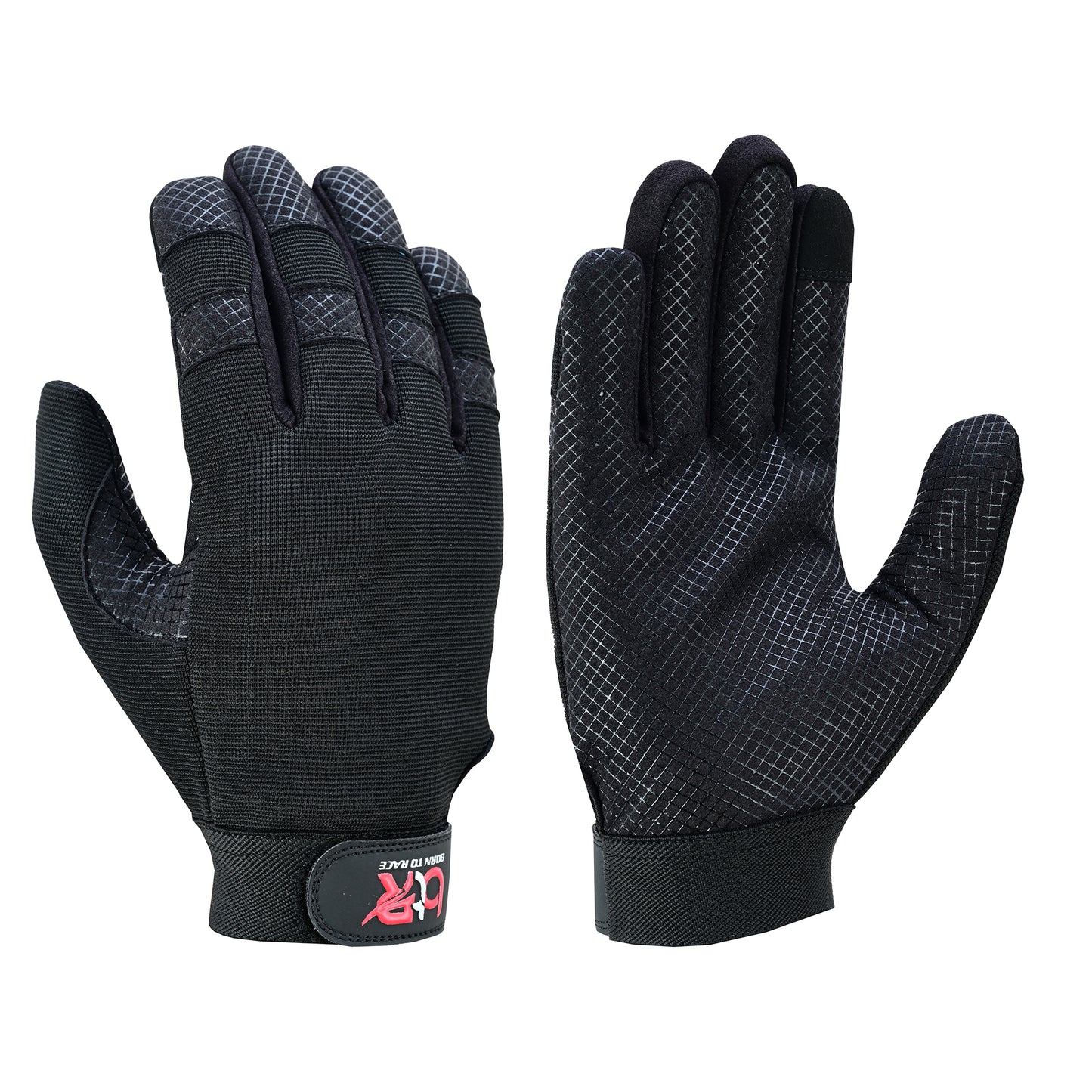 Mechanic Work Safety Touch Screen Gloves With Elastic Cuffs For Secure Fit Grippy Palm Black