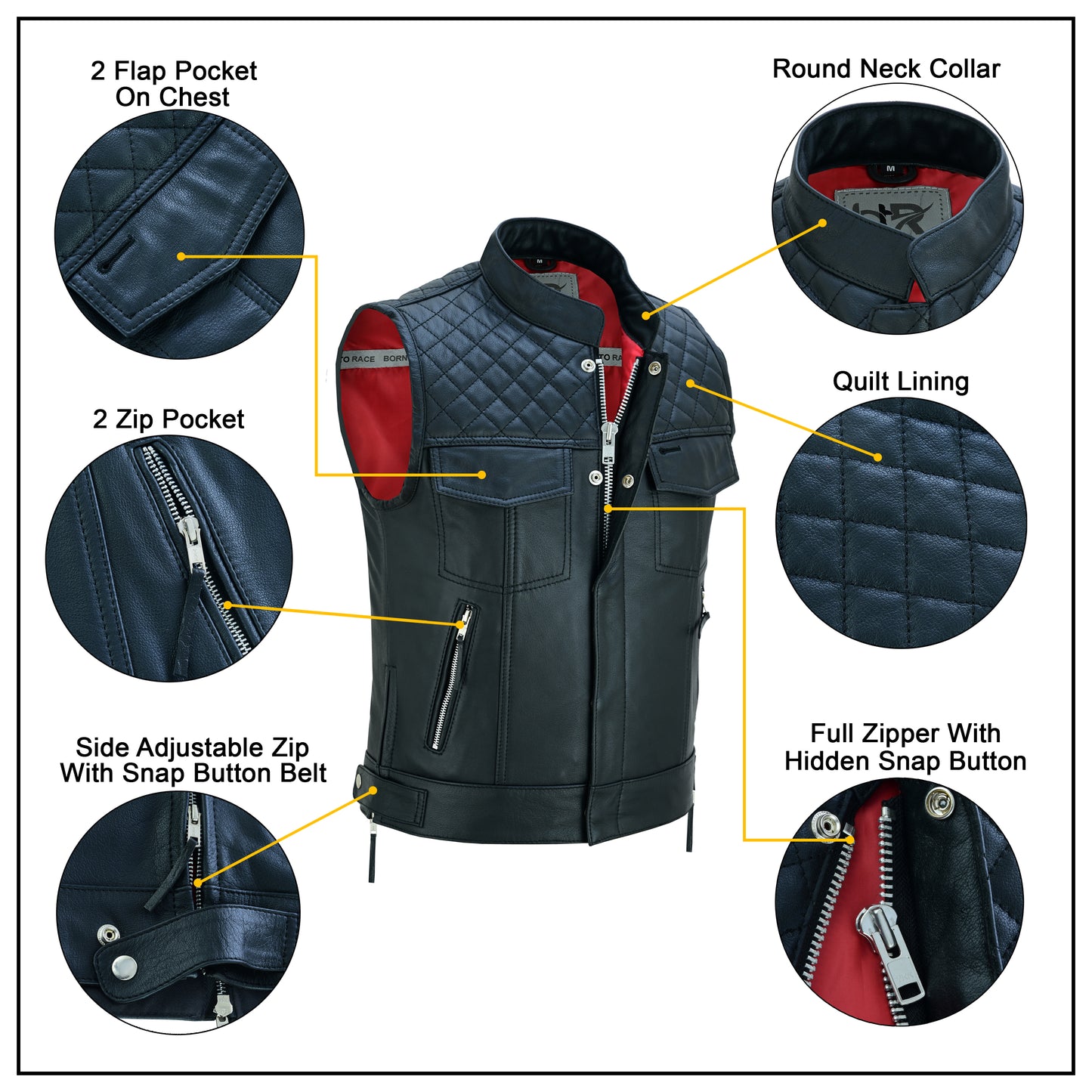Men’s Motorcycle Premium Quality Leather Sleeveless Vest