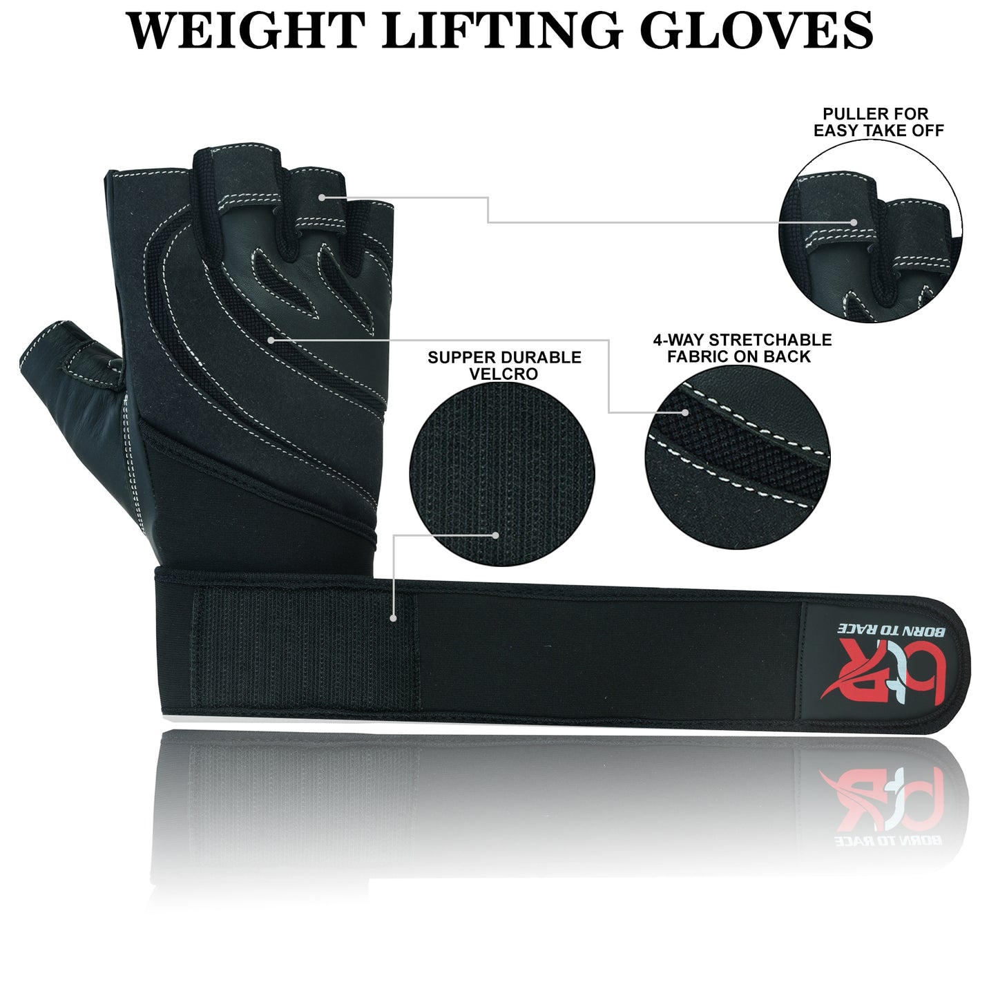 Weight Lifting Leather Padded Fingerless Long Wrist Gloves Unisex