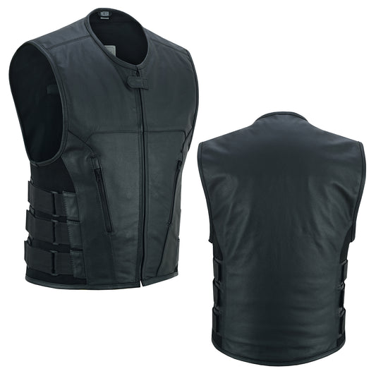 Men’s Motorcycle Motorbike Premium Quality Leather Vest Black