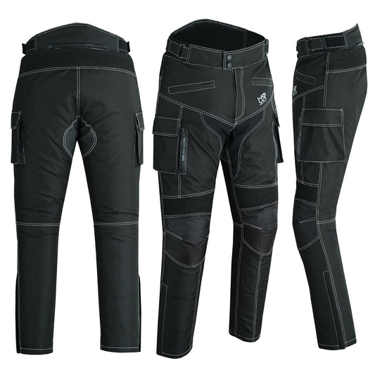 Mens Motorcycle Waterproof Textile Cordura Trouser Black