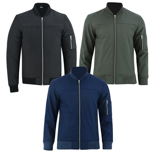 Men's Lightweight Softshell Bomber Jacket - Classic Style, Wind-Resistant, Warm Backed, Casual Fashion Coat