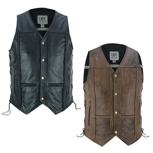 Men’s Motorcycle Motocross Premium Quality Sleeveless Leather Vest
